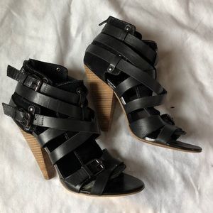 TROUVE BLACK LEATHER CAGED HEEL
